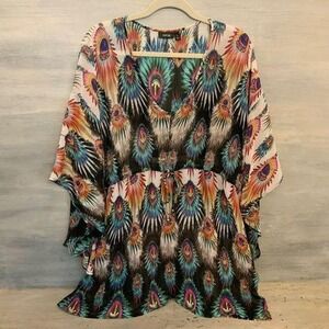 Apt. 9 Colorful Peacock Feaather Print Swimsuit Cover Up XLarge Like New